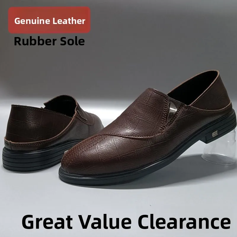 

Men's Casual Leather Shoes Soft Bottom Breathable Bean Bean Leather Business Casual Shoes Comfortable Slip-On Dad Shoes