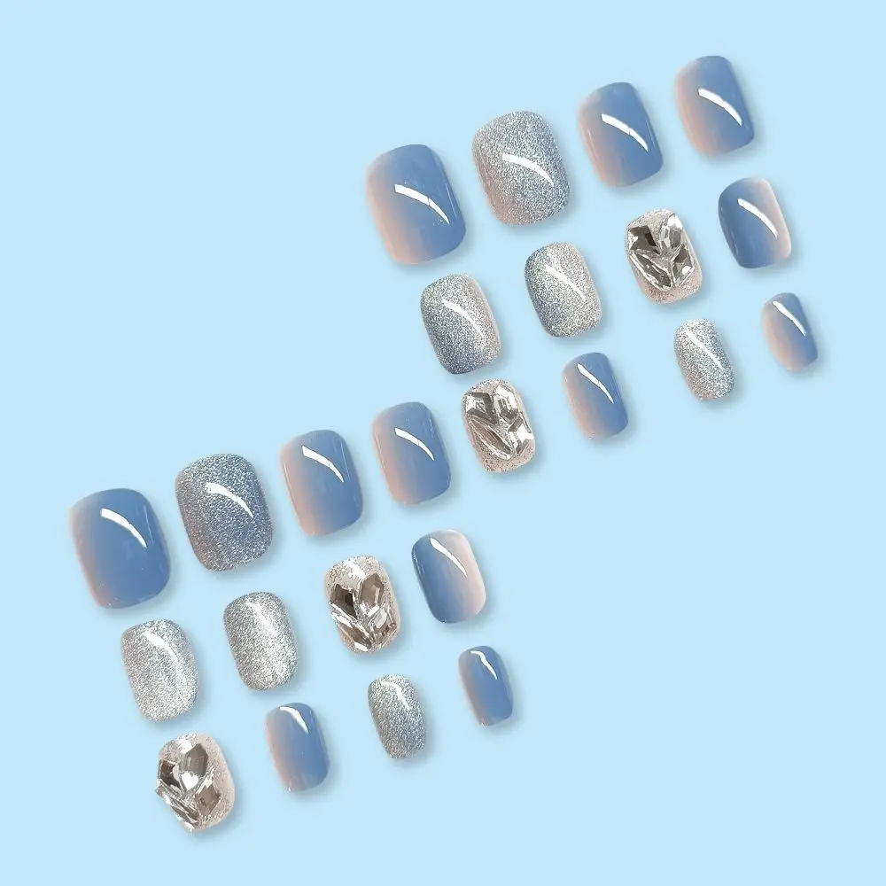 موضة راقصة الباليه الطويلة والأظافر الصناعية المربعة بريق عين القط أسود أبيض مسمار نصائح الفرنسية انفصال اضغط على الأظافر DIY بها بنفسك #5