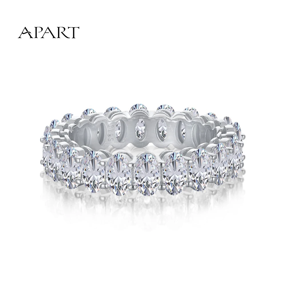 

APART 5mm Stylish Fine Jewelry 925 Sterling Silver Rhodium Plated Eternity Band Emerald Baguette Wedding Promise Bridal Rings