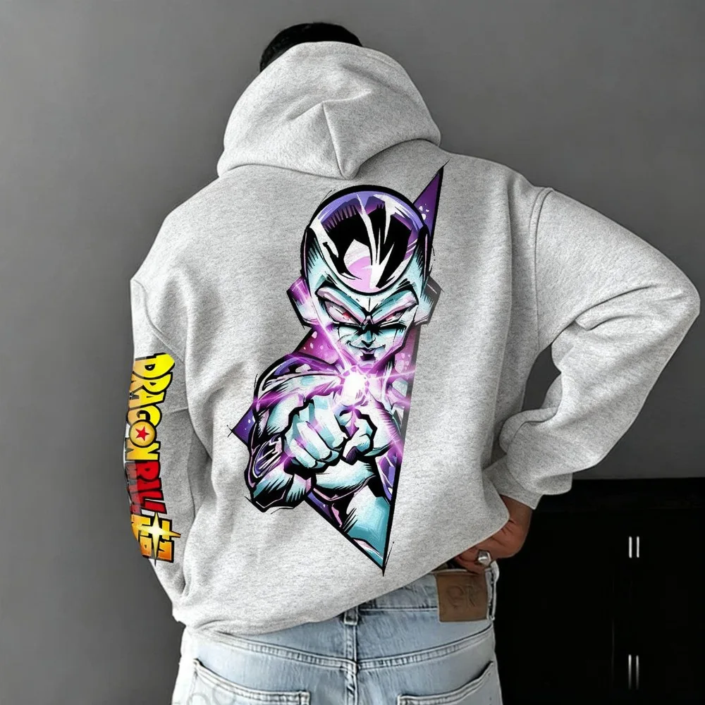 Dragon Ball Frisa Suéter de tamanho grande casal americano com capuz outono inverno masculino e feminino jaqueta solta versátil para pais e filhos
