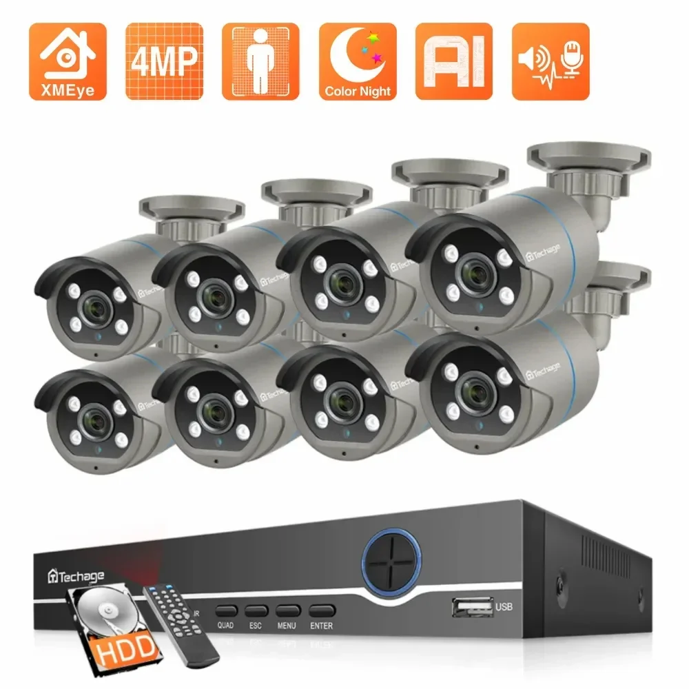 Techage 8CH 4MP POE Security Camera System POE NVR Kit P2P CCTV Video Surveillance Outdoor Audio Record IP Camera