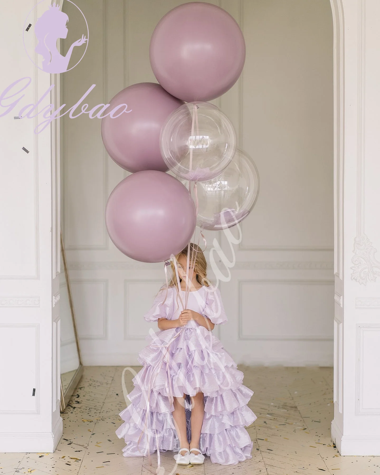 Lalic Flower Girl Dress for Wedding Layered Puffy Short Sleeve Princess Kids Birthday Party First Communion Ball Gowns Custom