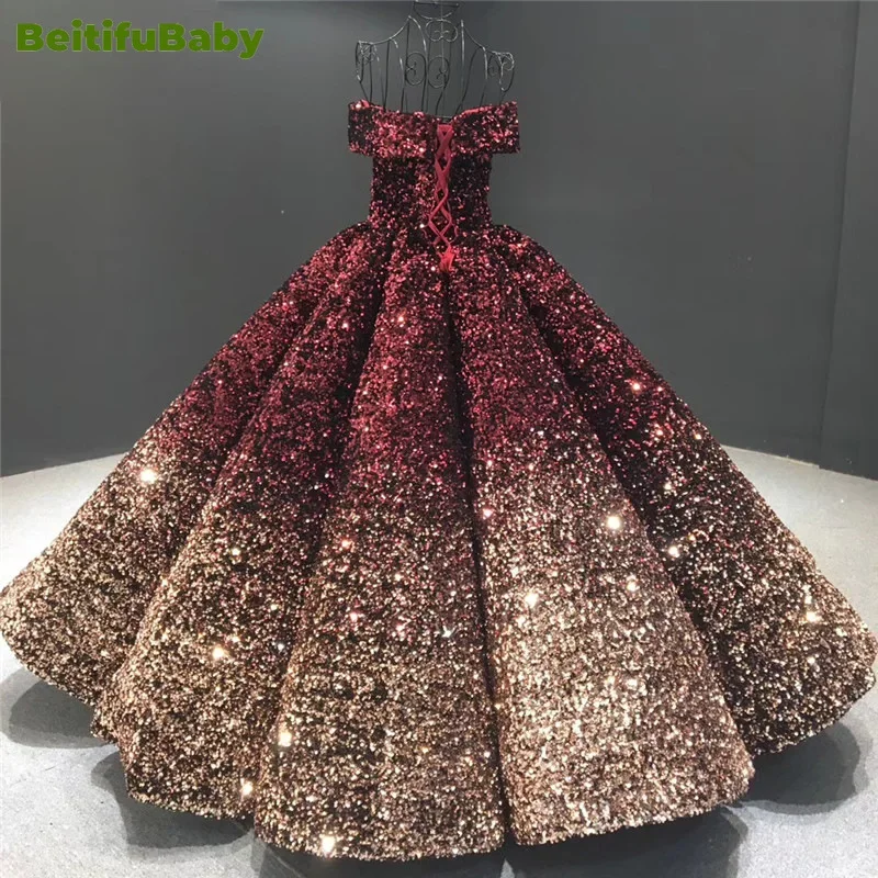 BeitifuBaby Evening Party Dress for Women Dubai Luxury Palace Style Sequin Off-shoulder Ball Gown Women's Prom Dresses Vestidos