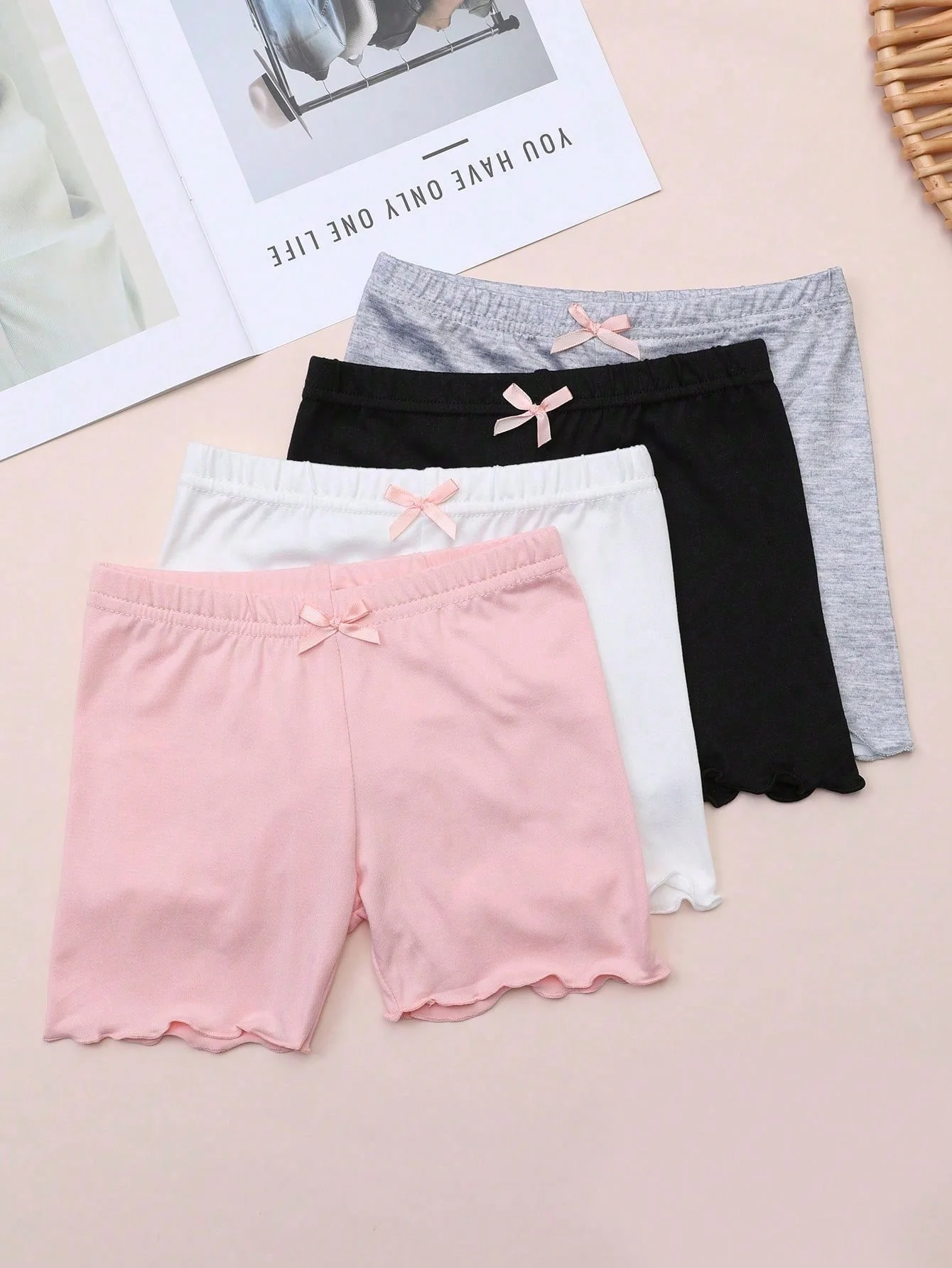 4Pcs Girls Modal Safety Shorts Anti-Exposure Breathable Elastic Ruffle Trim Kids Underwear Shorts For Summer Daily & Beach Wear
