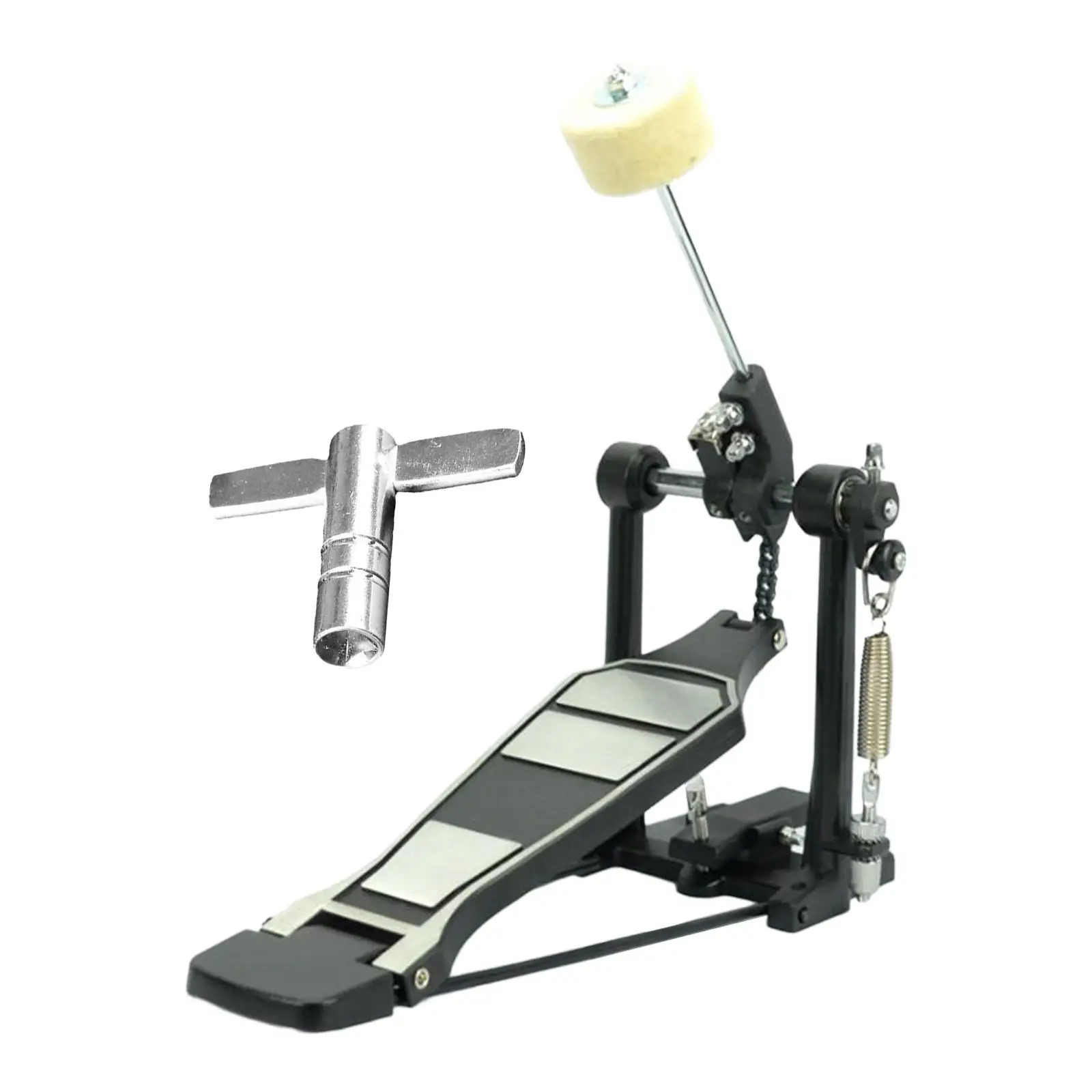 Single Bass Drum Pedal Felt Beater Stick & Drum Key Durm Accessory for Kick Drum Set Beginners Electronic Drum Lovers Drummers