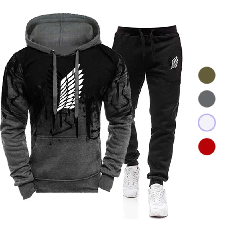 Conjunto de duas peças de treino masculino, capuz casual de algodão, moletons e calças com capuz quente, terno masculino na moda outono inverno, novo