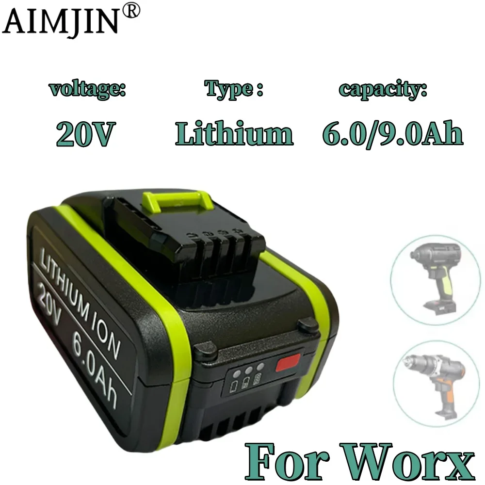 Alat baterai isi ulang 6000/9000mAh, alat pengganti Worx 20V Max baterai Li-Ion WA3551 WA3551.1 WA3553 WA3641 WX373 WX390