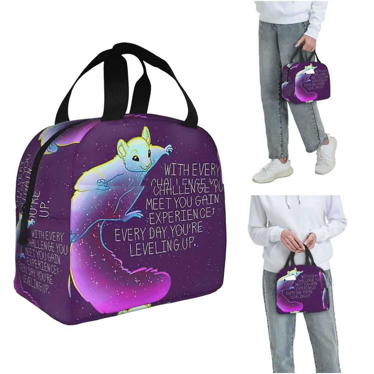 

Изолированная сумка для обедов с изображением летающей космической белки "Every Day You're Leveling Up" для женщин и детей, термосумка для еды