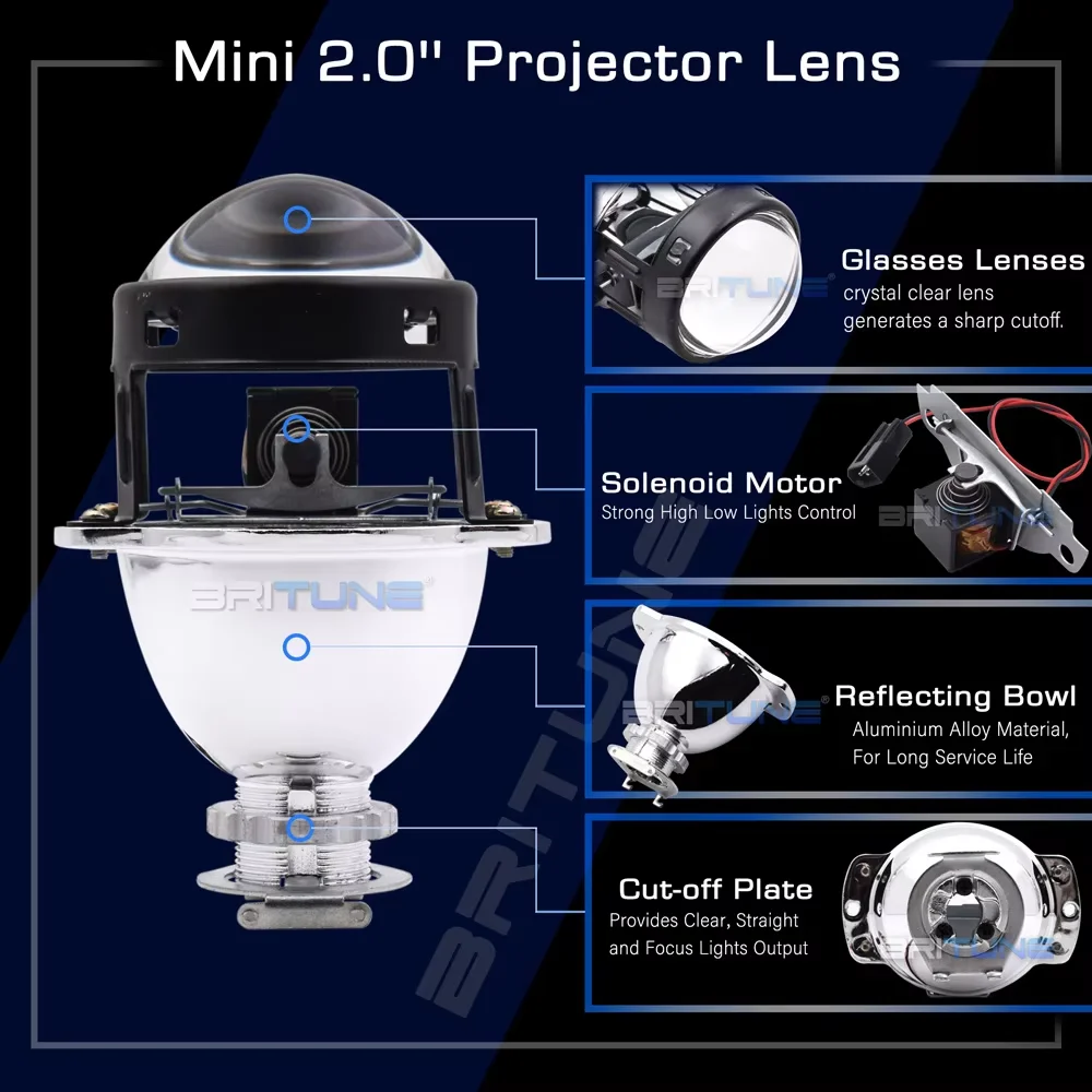 Car Lens Mini 2.0 inch Projector Bi-xenon Lenses Tuning H4 H7 Automobiles Accessories H1 HID LED Light Bulbs Retrofit DIY Style