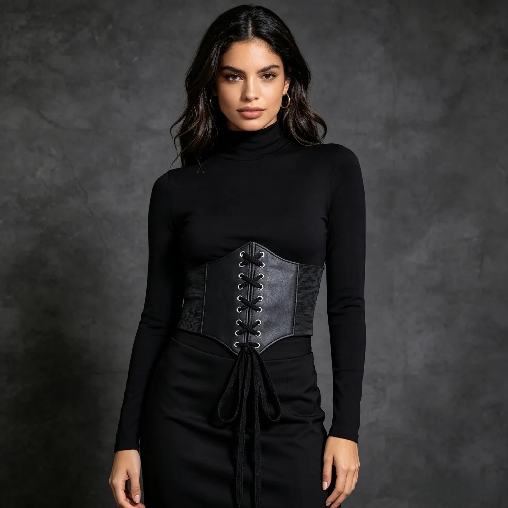 Womens Court Style Waist Cincher Lace Up Corset Cosplay Costume Accessory Elastic Waist Belt
