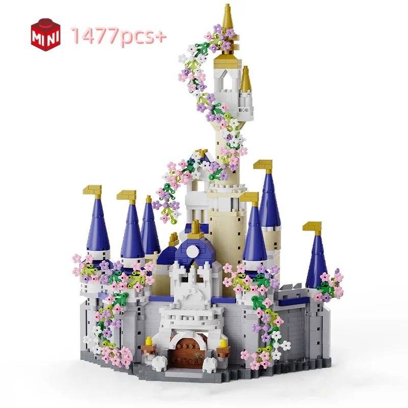 

Creative Blue Fairy Tale Princess Castle Mini Building Blocks Tabletop Decoration Building Micro Brick Kids Toy Birthday Gifts
