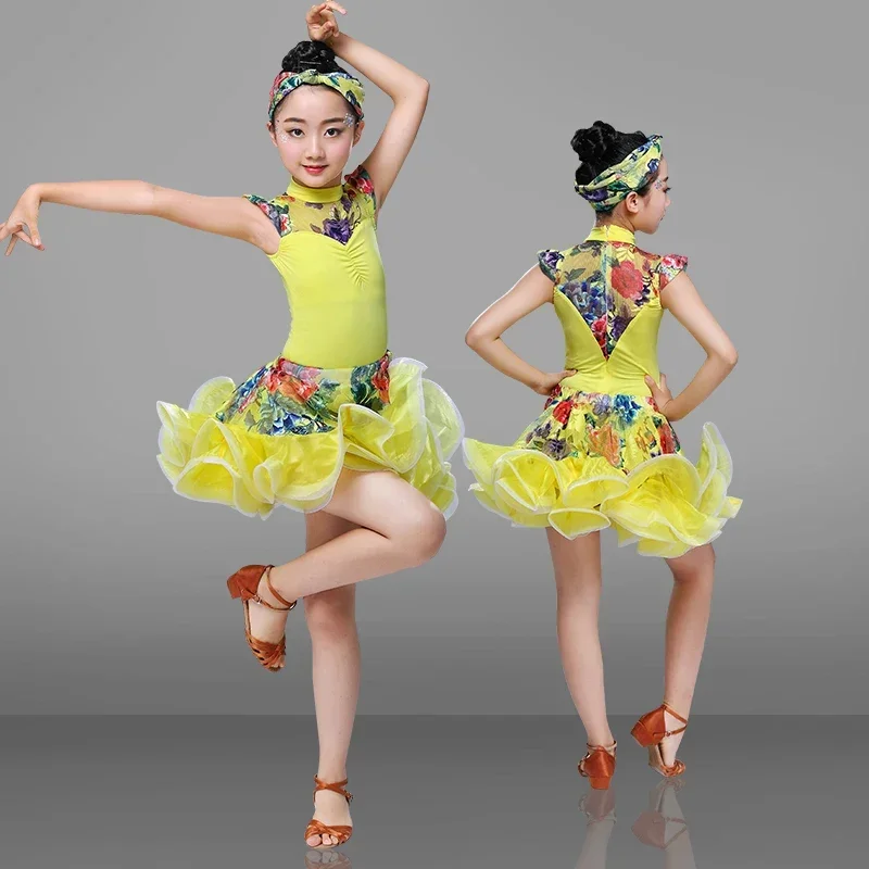 Neue Kinder Latin Dance Kleid Performance Kleidung Kinder Wettbewerb Druck Latin Dance Performance Tanz Praxis Servi