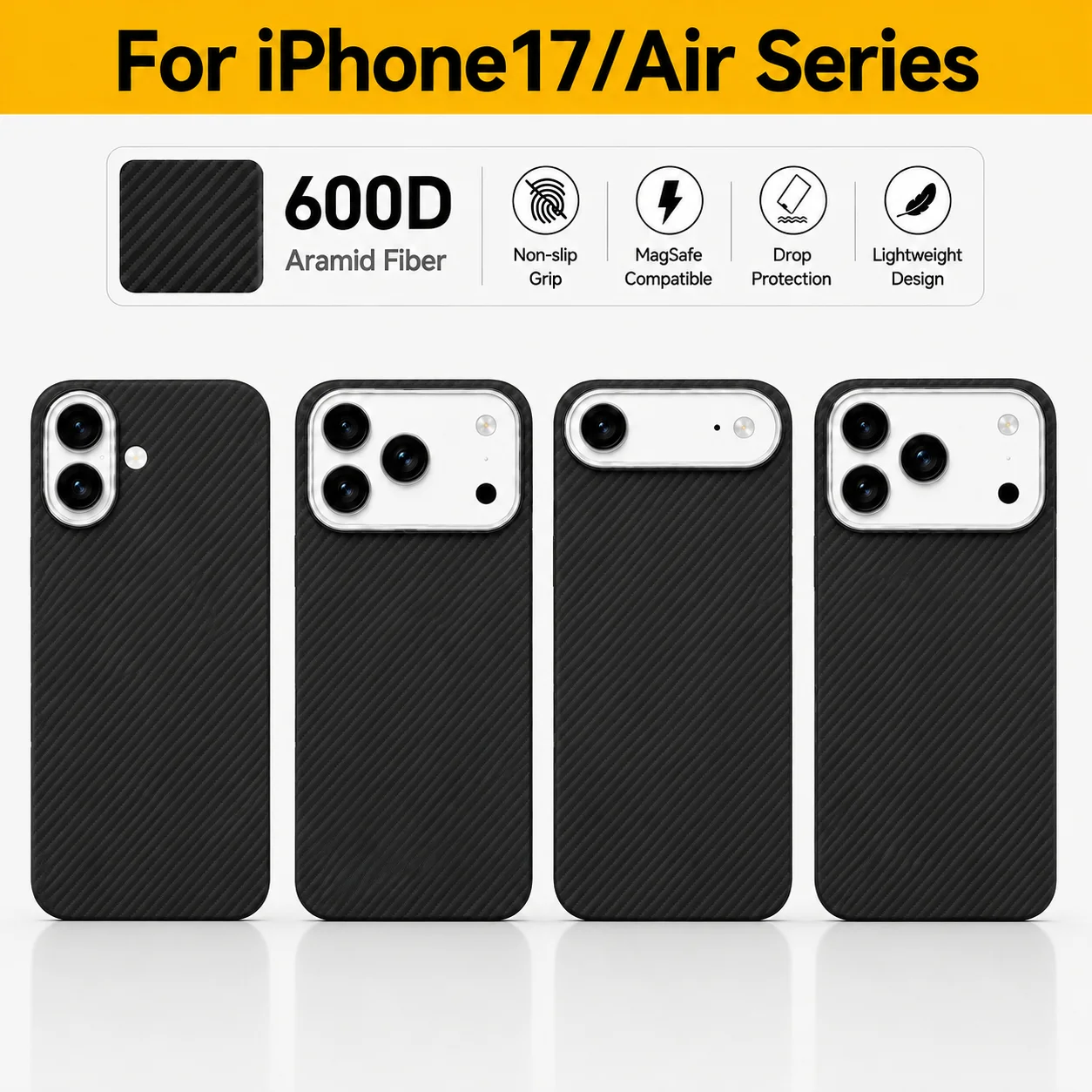 

600D Aramid Fiber Phone Case for iPhone 17/Air Series Ultra-Thin Lightweight MagSafe Compatible Cover Shockproof Stain Resistant