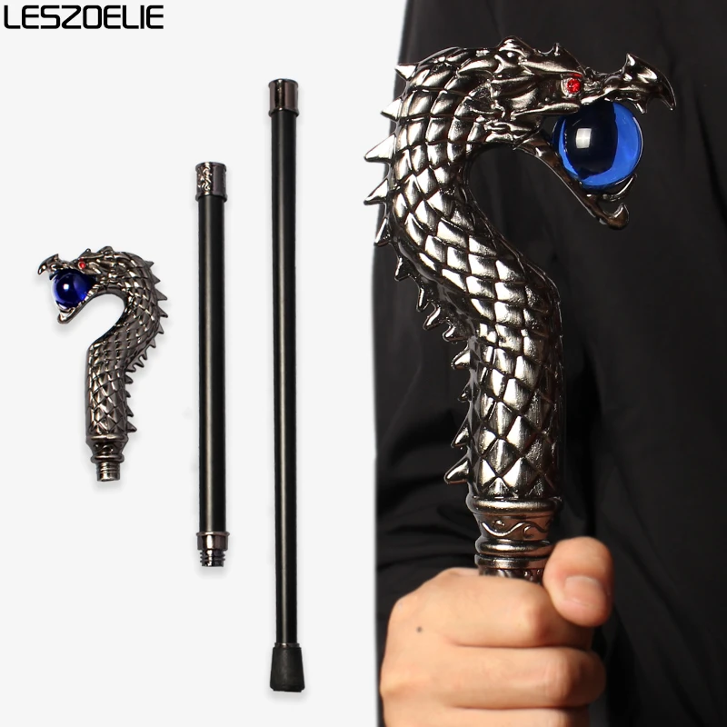

Man Luxury Dragon Head Walking Stick with Royal Blue Crystal Ball Fashionable Canes Woman Decorative Party Sticks Vintage Design