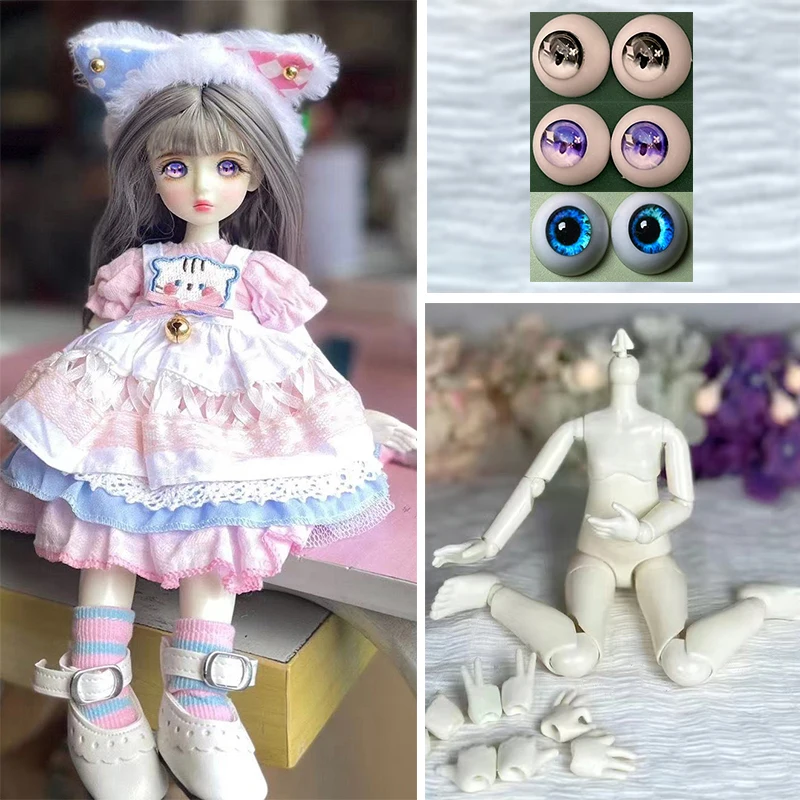 Full Set 1/6 BJD Doll Fashion Suit Doll 30CM Doll with 3 Pair Eyes Kids Girls Doll Toy Gift ( Open Head)