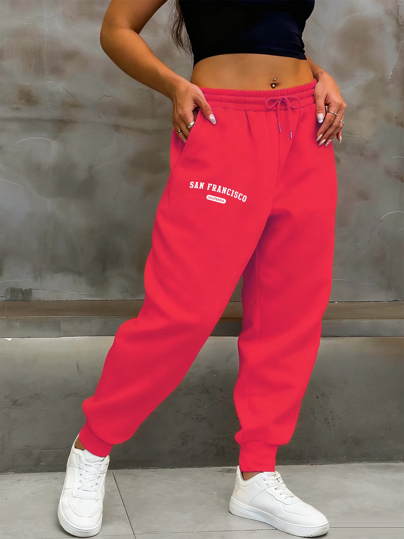 كاليفورنيا سان فرانسيسكو الطباعة امرأة Sweatpants جيب الصوف بانت عارضة السراويل الدافئة الخريف الرياضة كل مباراة السراويل الطويلة #3