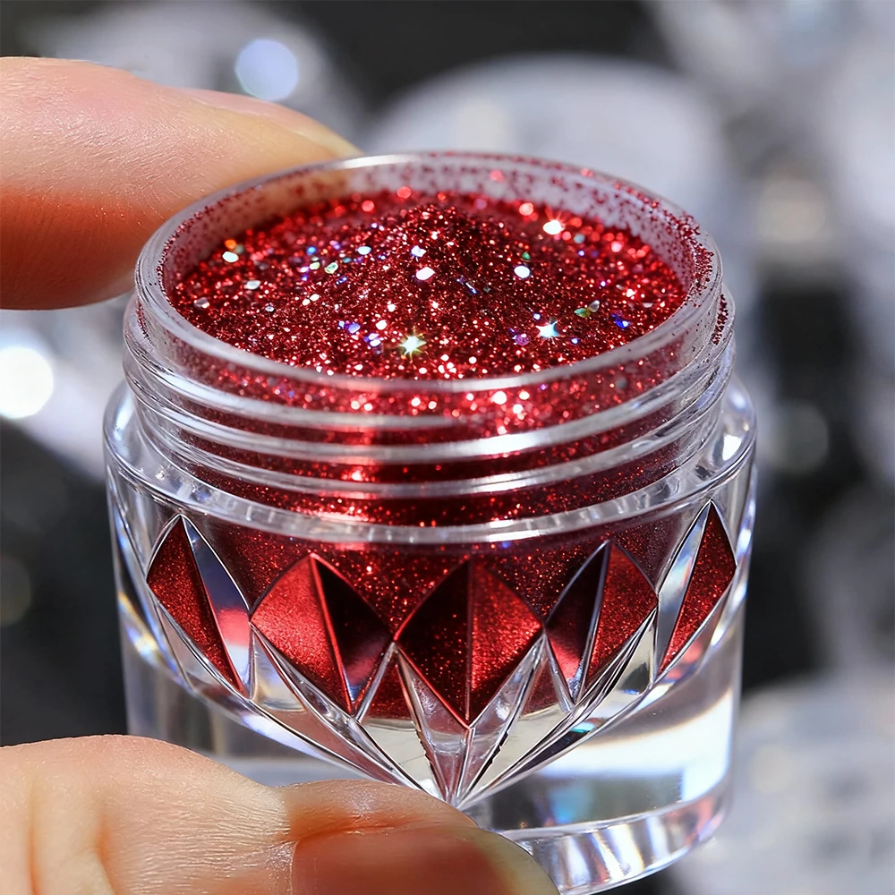 1Bottle New Year Red Metallic Mirror Nail Powder DIY Christmas Manicure Holographic 0.3g Super-Bright Chrome Rubbing Pigment