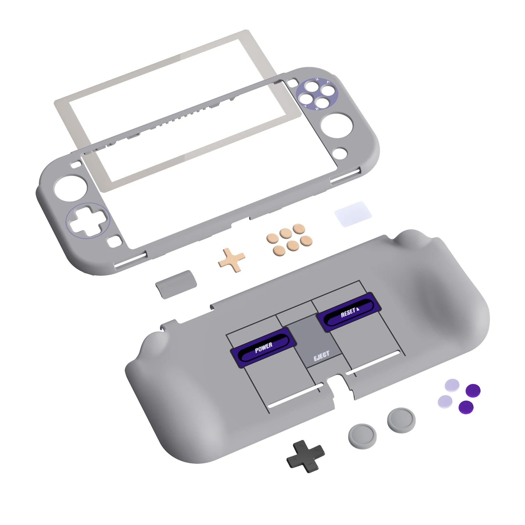 PlayVital ZealProtect Ergonomic Protective Case for NS Switch Lite W/Screen Protector & Thumb Grips - Classics SNES Style