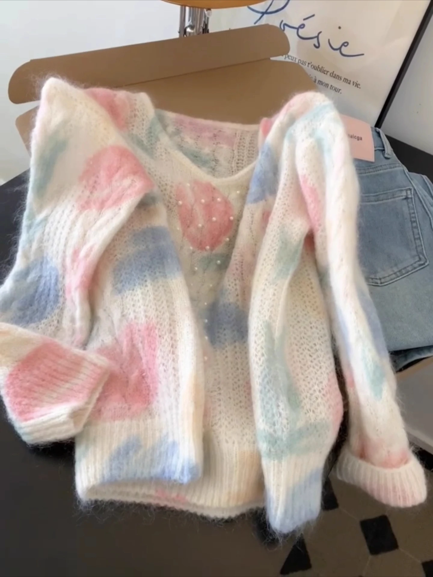 

Вязаный свитер с принтом тюльпанов, женский осенне-зимний свитер с тяжелой вышивкой Faion Commute Sle Long Sve, обычная длина