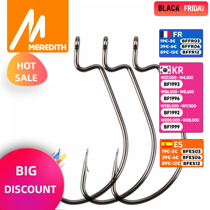 MEREDITH 50pcs/lot Fishing Soft Worm Hooks High Carbon Steel Wide Super Lock Fishhooks Lure Softjerk Hooks 8#-5/0 Fishing Tackle