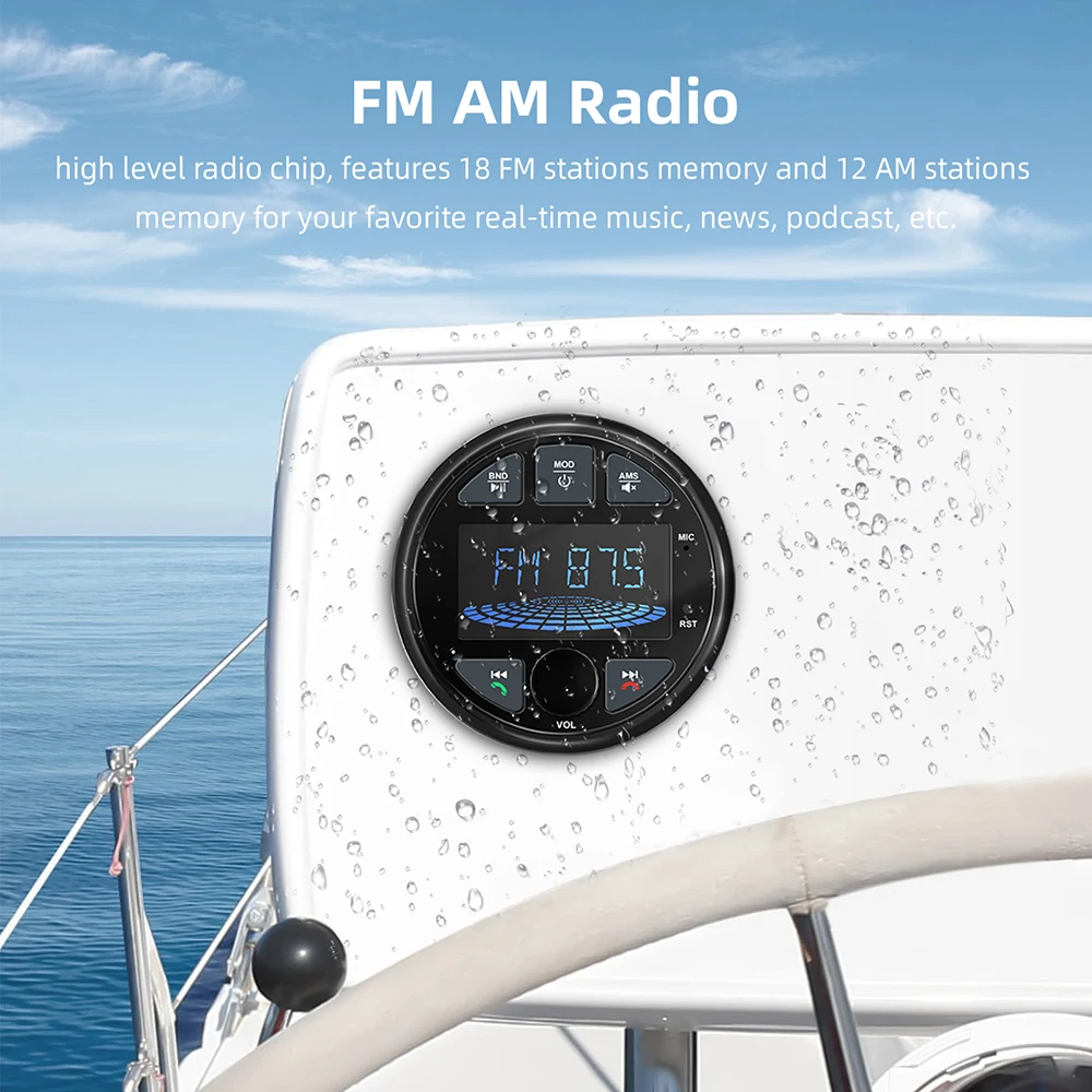 قارب راديو مشغل الوسائط البحرية ستيريو MP3 مقاوم للماء بلوتوث الصوت راديو FM AM استقبال صالح للحصادين ATV UTV سبا RZR