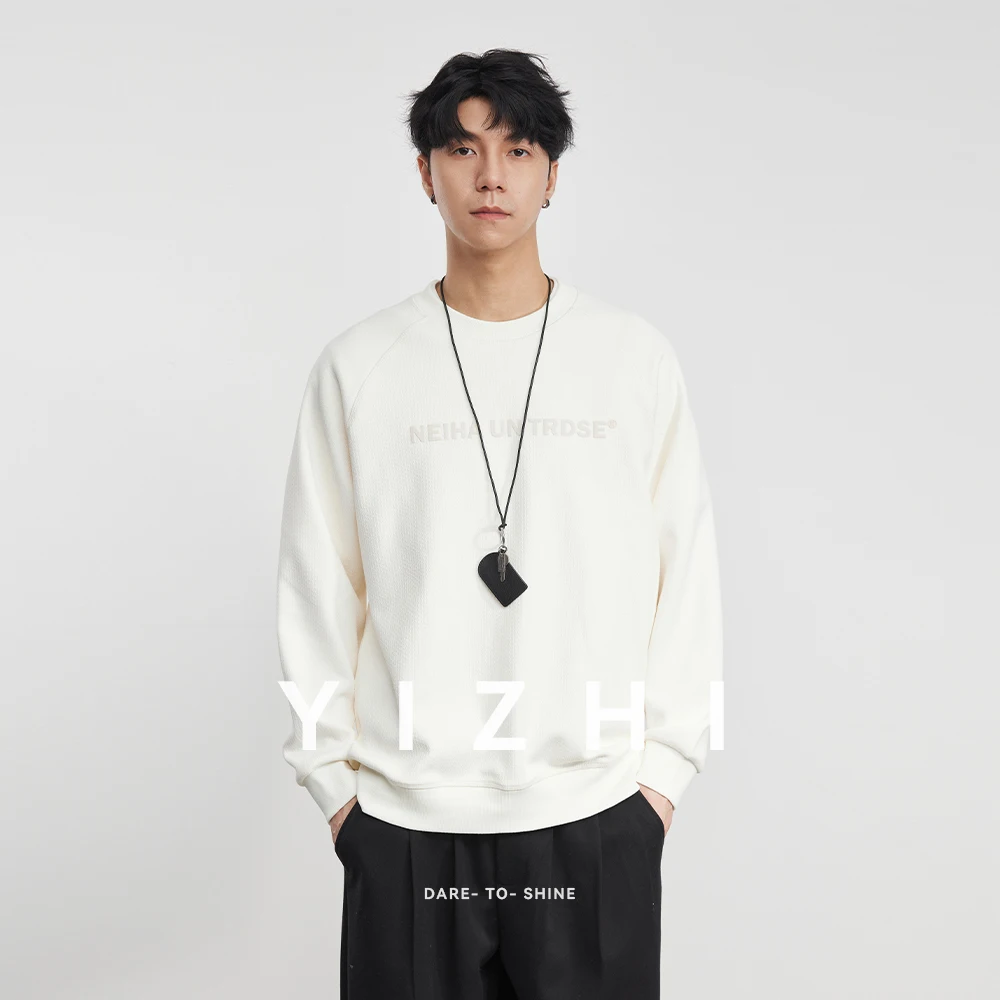 

Fashion Men's Crew Neck Fleece-Lined Sweatshirt 2025 Winter New Letter Print Loose Fit Versatile Base Layer Youth Top Pullover