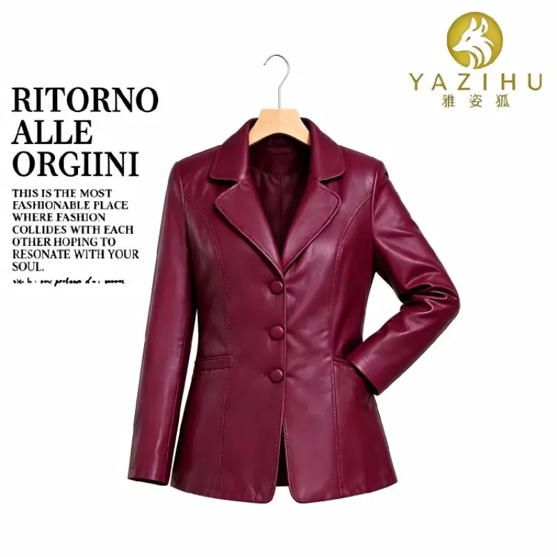High-end Leather Jacket Women's Slim Thin Commuter PU Coat Autumn Winter New Trendy Single-breasted Faux Leather Overcoat
