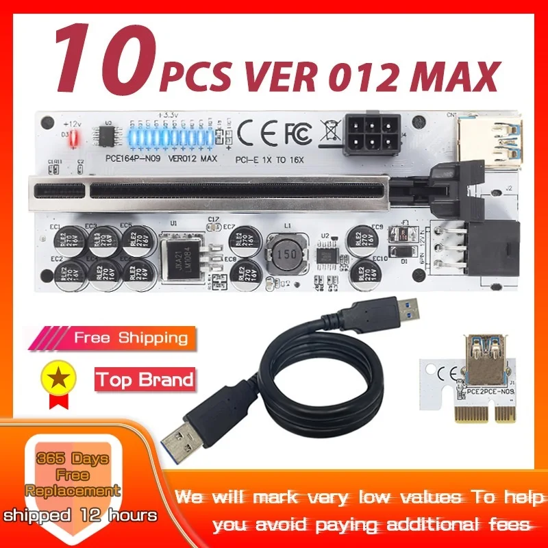 Top 6/10PCS Riser VER012 USB 3.0 PCI-E Riser VER012MAX Express Cable Riser For Video Card X16 Extender PCI-E Riser Card For