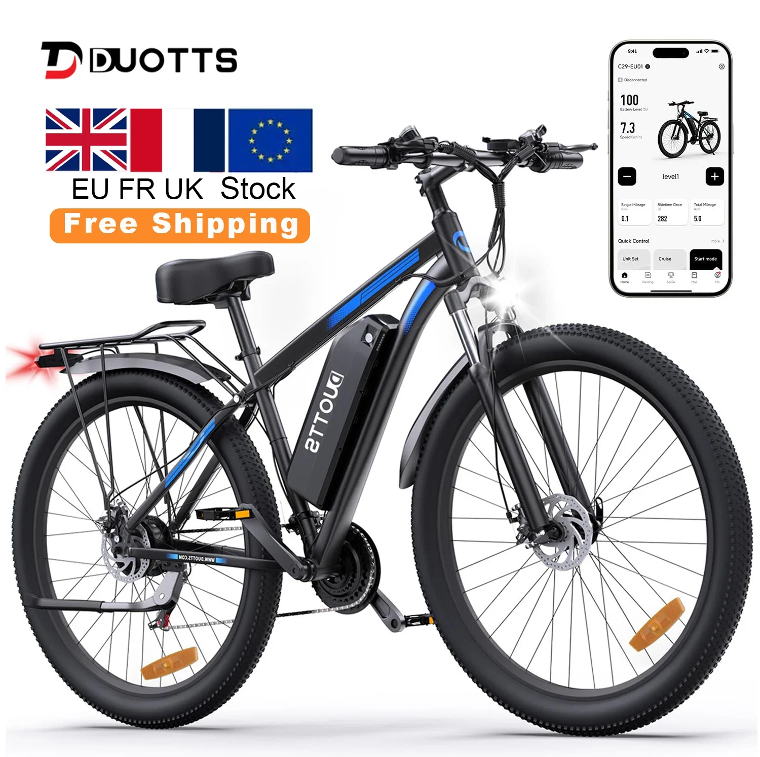 Eu Warehouse Hot Sale 29-Inch 750W Electric Bicycle Road Bike High Cost-Performance Factory DUOTTS C29