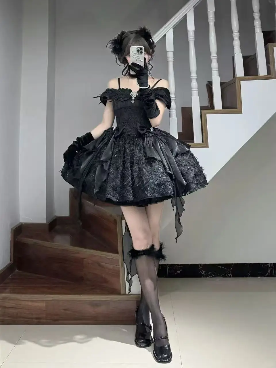 Lolita-Krinoline-Petticoat ohne Knochen, schwarz, ultra-Poof, weicher Netz-Kurzrock, Flight Heaven-Unterrock für Kawaii-Stil, 25–45 cm – Detail 4