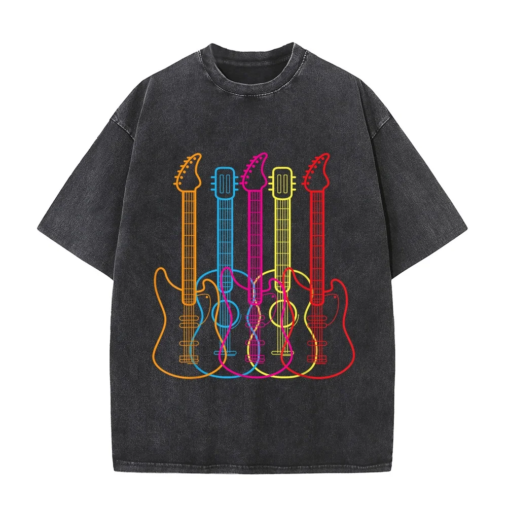 vintage Retro Colored Guitars Music Lover Funny Gift T-Shirt Футболки Y2k Camiseta Printed Casual Wear Tee Quote Cotton T Shirt