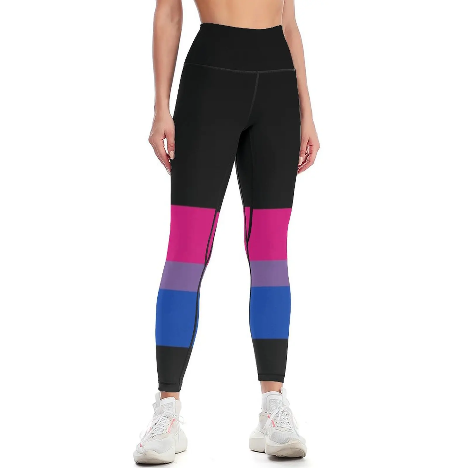 

Bi Pride Flag Horizontal Stripe on Black Leggings harem pants gym's sportswear Women's fitness Womens Leggings