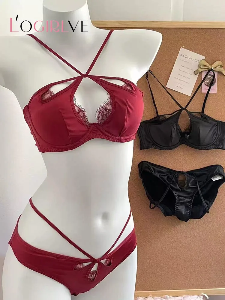 

French Smooth Finish Embroidery Underwear Satin Thin Cup Push Up Bra Set Women Romantic Bralette All-season Breathable Lingerie