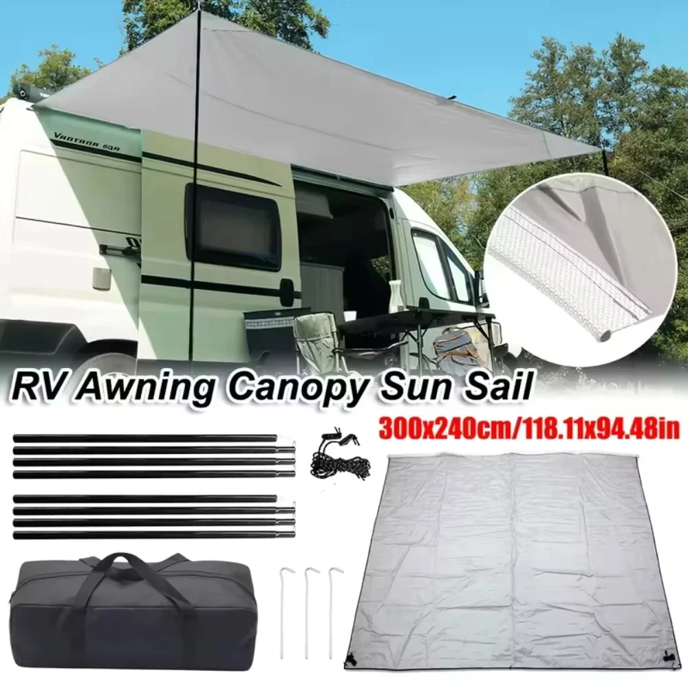 Camping-Markisen-Überdachung, Sonnensegel für Wohnwagen, Wohnmobil, Wohnmobil, mit Rohraufsatz, 3 x 2,4 m, langlebiges Wohnmobil-Zubehör