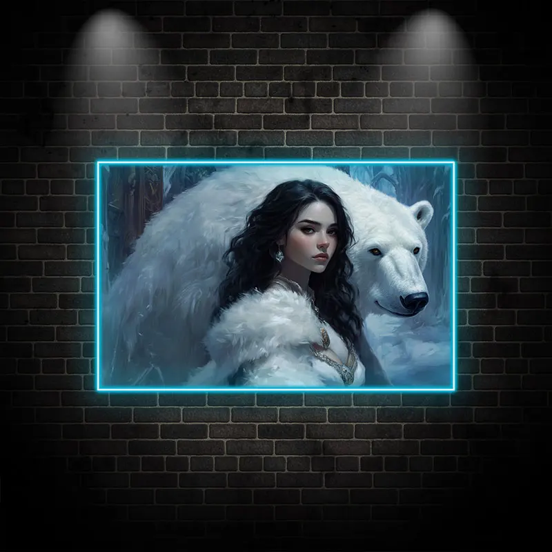 Toysign Elegant Woman & Polar Bear Neon Poster - Mystical LED Wall Art for Fantasy Decor, Ideal Decor for Bedroom or Living Room