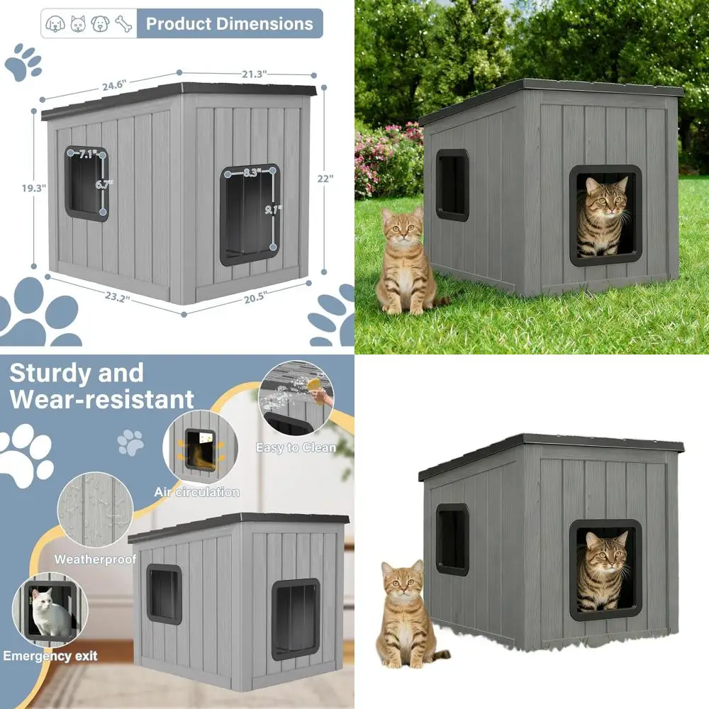 

Weatherproof Durable Resin Outdoor Cat House, Insulated for Cats, Easy Clean and Install, Grey