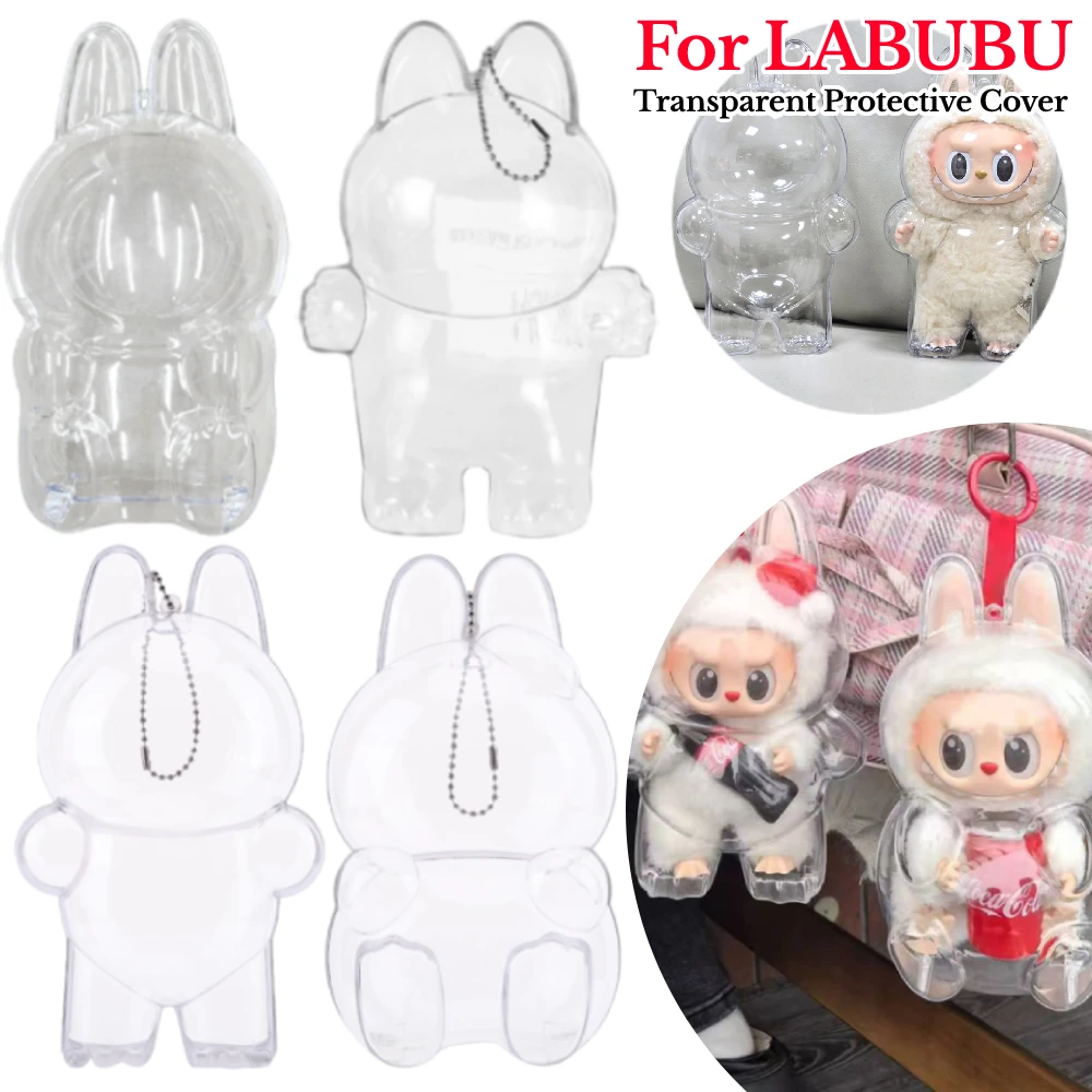Transparante beschermhoes voor Labubu V1 V2 pluche poppen displayhoes draagbare opbergdoos voor zitten staande feestserie