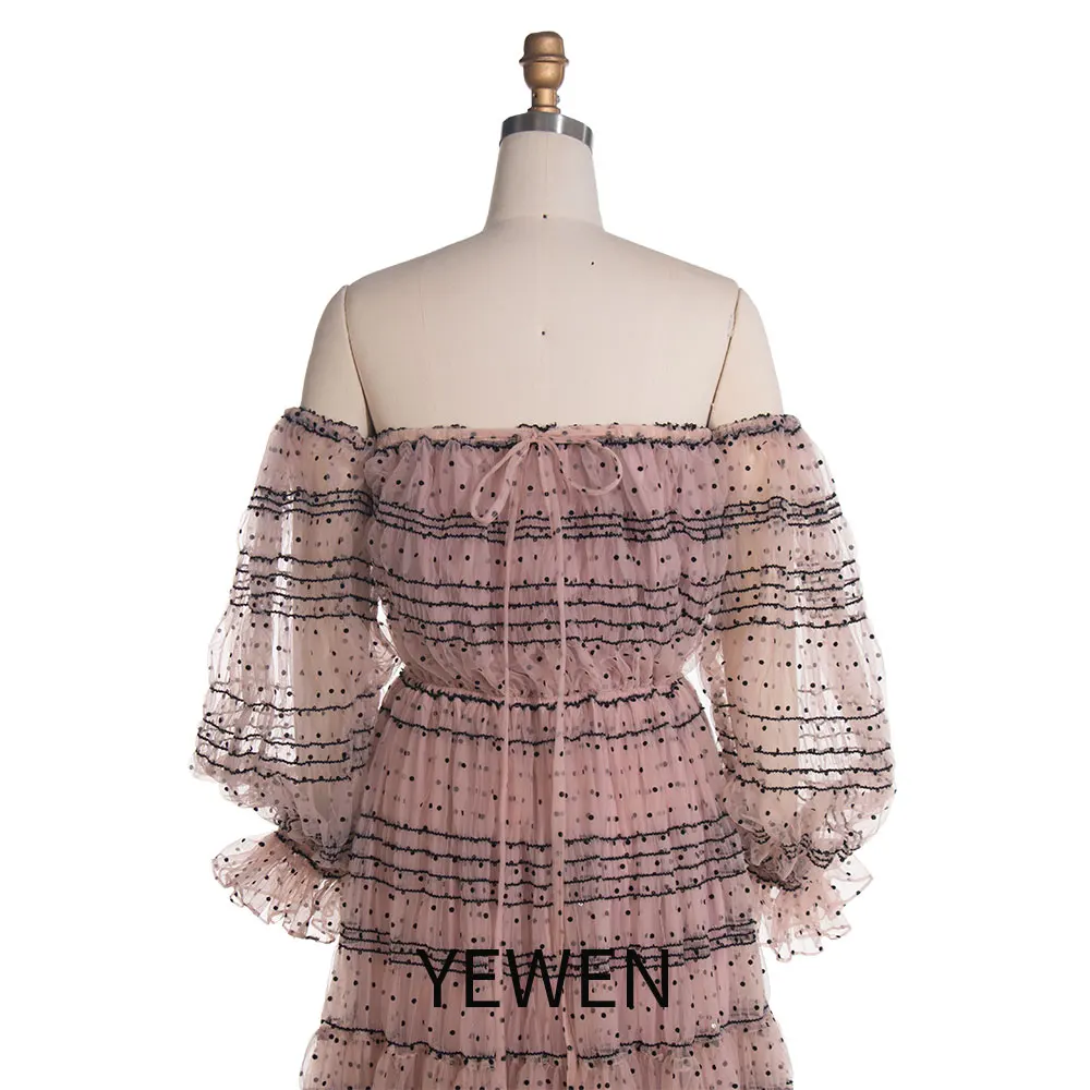 YEWEN-Robe de Soirée Maxi en Tulle à Pois pour Femme, Tenue de Plage Boho, pour Séance Photo, de Grande Taille