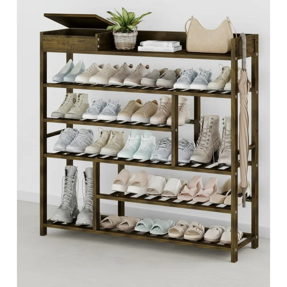 

Bamboo Shoe Rack with Storage Box - Free Standing Shoe Cabinet Organizer for Entryway & Closet (Dark Brown)