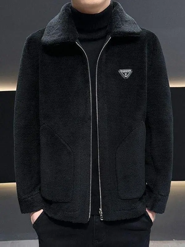 

Men's Double-Sided Wear Faux Suede Jaet Lined Thiened Winter Coat earling Lamb Fur Warm Casual Sle Stand Fit Jaet