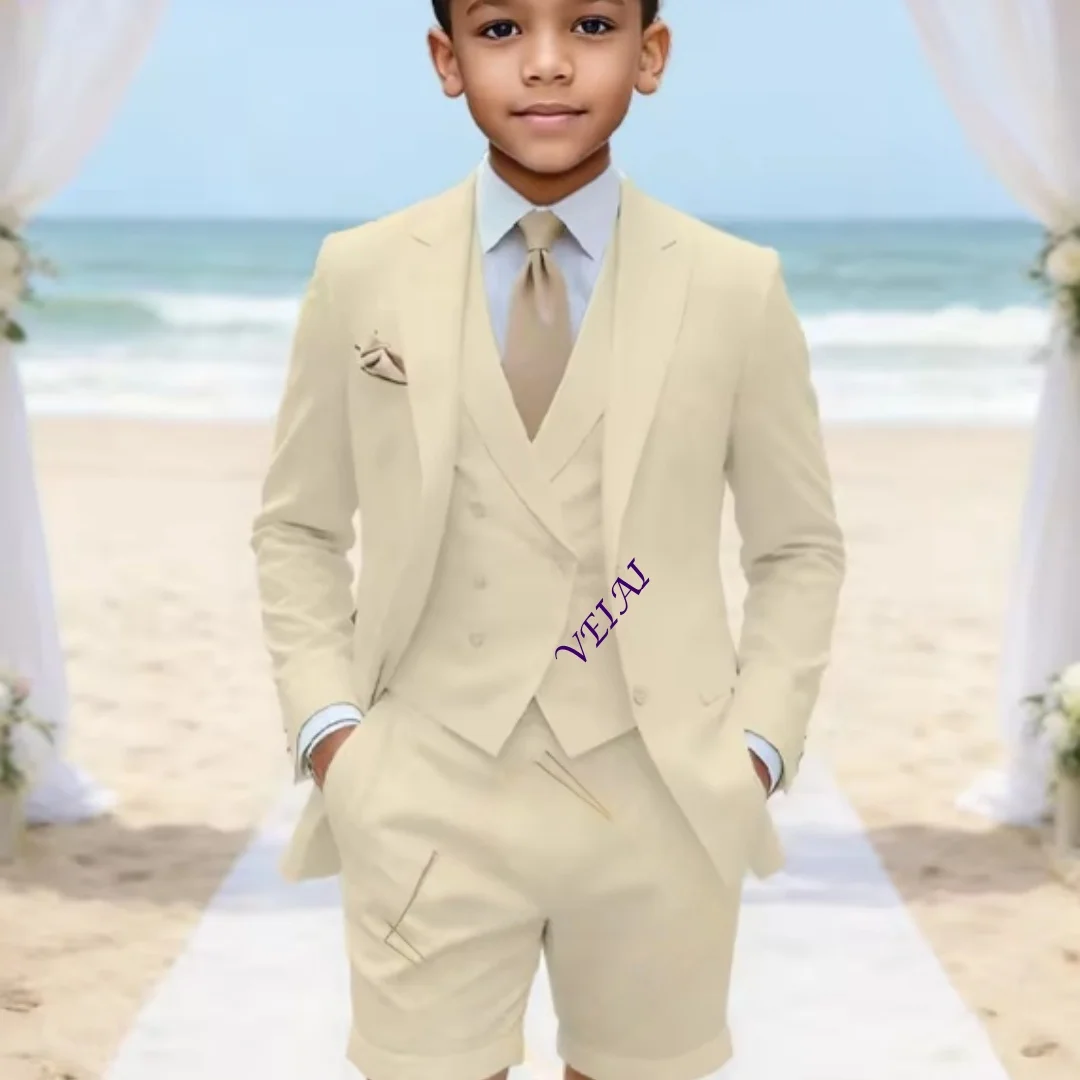Boys' Custom Classic 3-Piece Linen Suit, Versatile Blazer, Waistcoat & Shorts for Weddings, Travel & All Summer Events - view 5