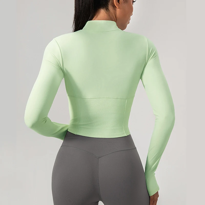 Women Outdoor Running Jacket Solid Color Slim Fit Gym Yoga Top Breathable Long Sleeve Workout Coat Female Fitness Sportswear