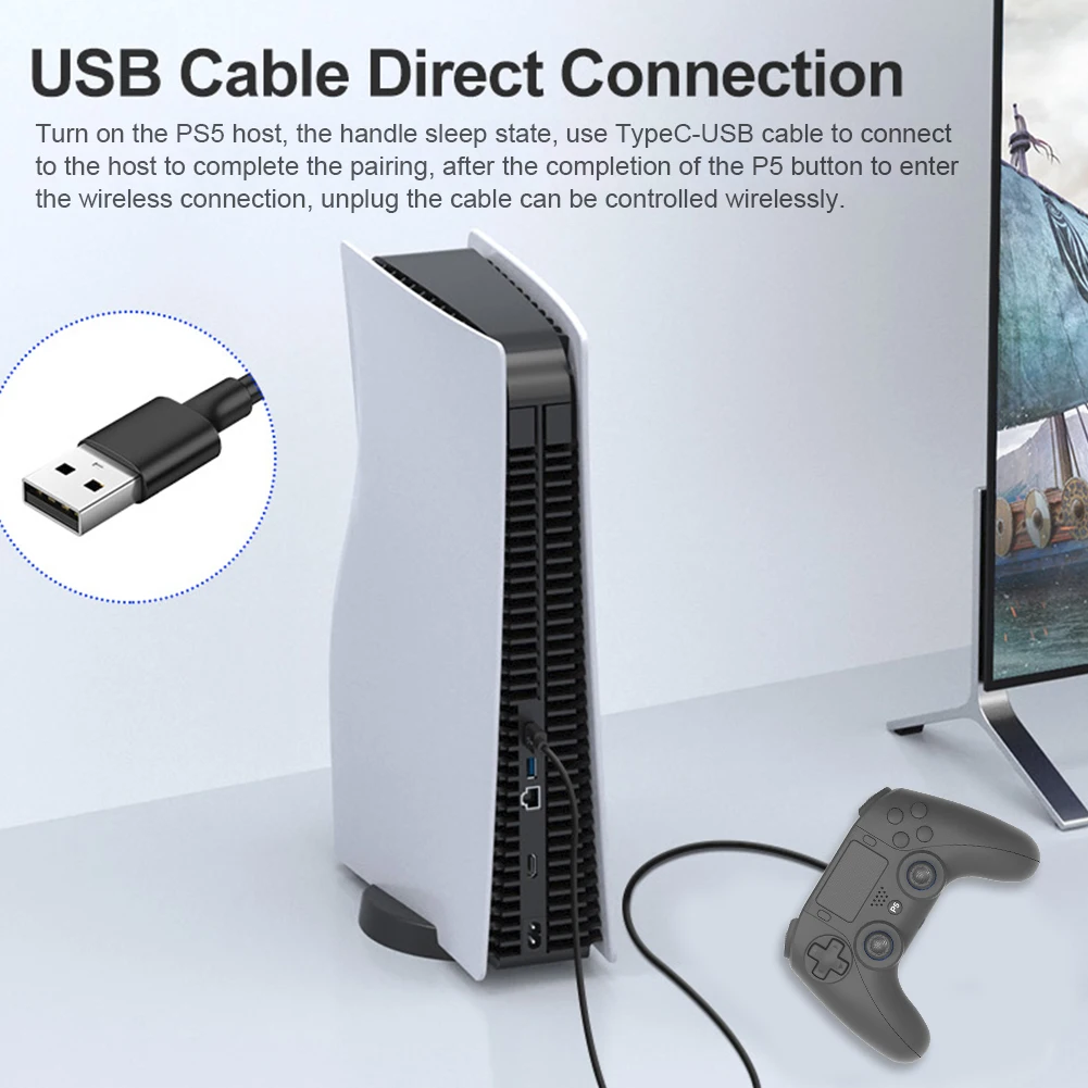 لوحة ألعاب لاسلكية لـ PS5 PS5 Slim PC Bluetooth4.0 وحدة تحكم الألعاب المزدوجة الاهتزاز تحكم 6 محور الدوران/توربو عصا التحكم غمبد