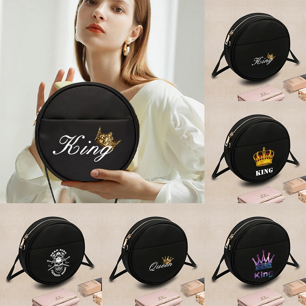 King&Queen Couple Pattern Series Round Womens Crossbody Storge Bag  Handbag Phone Wallet Messenger Shoulder School Messenger Bag