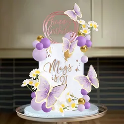 Butterfly Cake Decorations Happy Birthday Balls Cake Topper for Wedding Baby Shower Birthday Flower Themed Party Supplies