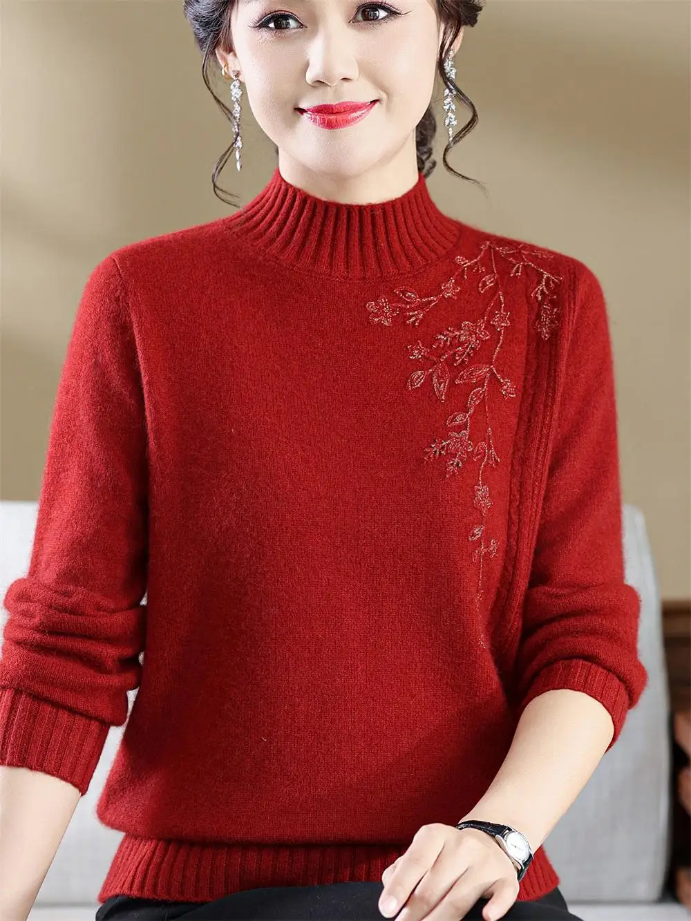 

Женский свитер Camere с высоким воротником Thiened f 00, зимняя одежда из чистой шерсти для мамы, новинка 2024, повседневная свободная посадка