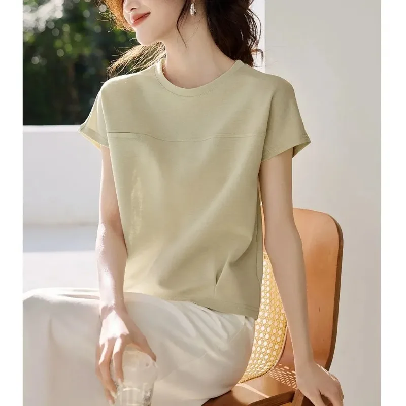 

Women Solid Crew Neck Loose Casual Short Sleeve Basic Minimalist Daily T-shirt