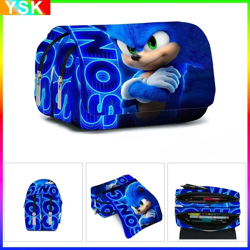 3D New SONIC Cartoon Sonic Cross-border astuccio per matite a doppio strato astuccio per cancelleria per studenti delle scuole primarie e secondarie