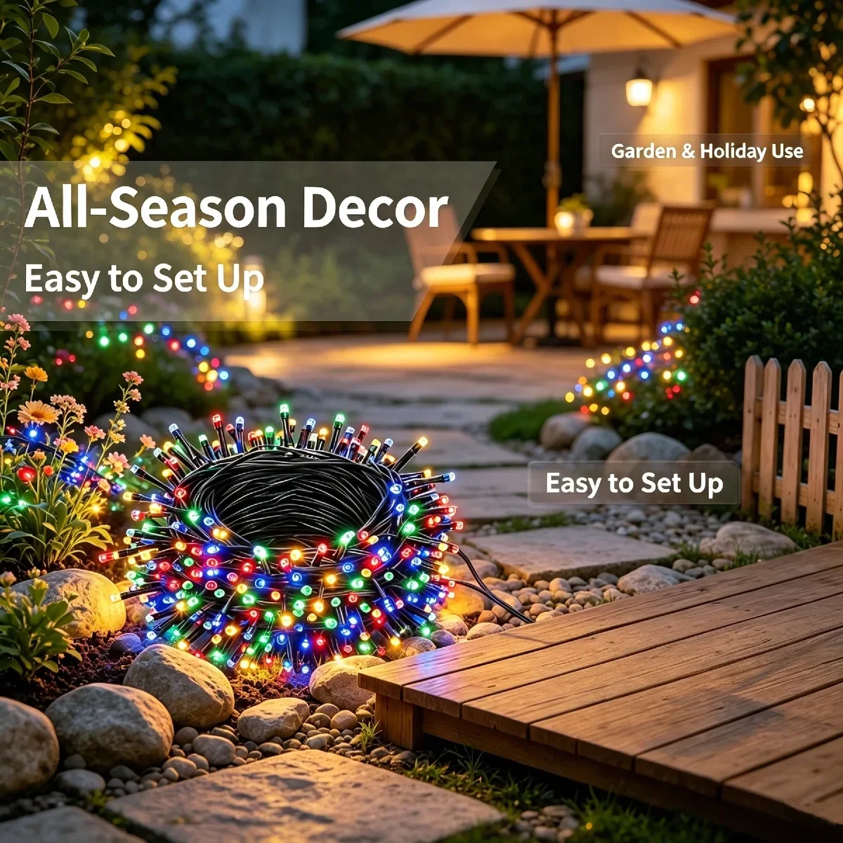 LED String Lights IP67 Waterproof Outdoor Fairy Lights with 8 Adjustable Lighting Modes for Garden Patio Christmas Tree Wedding