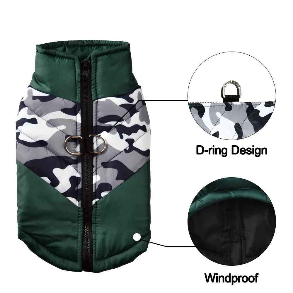 التمويه كلب سترة للكلاب الصغيرة المتوسطة القطط الشتاء الدافئة الصوف جرو الملابس مع D-حلقة القط معطف البلدغ الصلصال وزرة